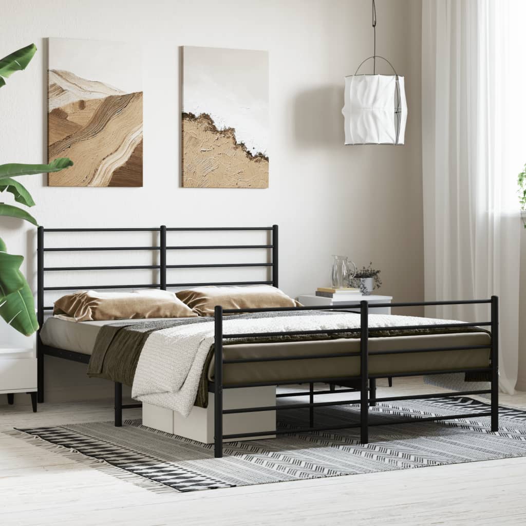 Sengeramme I Metall Med Hode- Og Fotgavl Svart 140X190 Cm