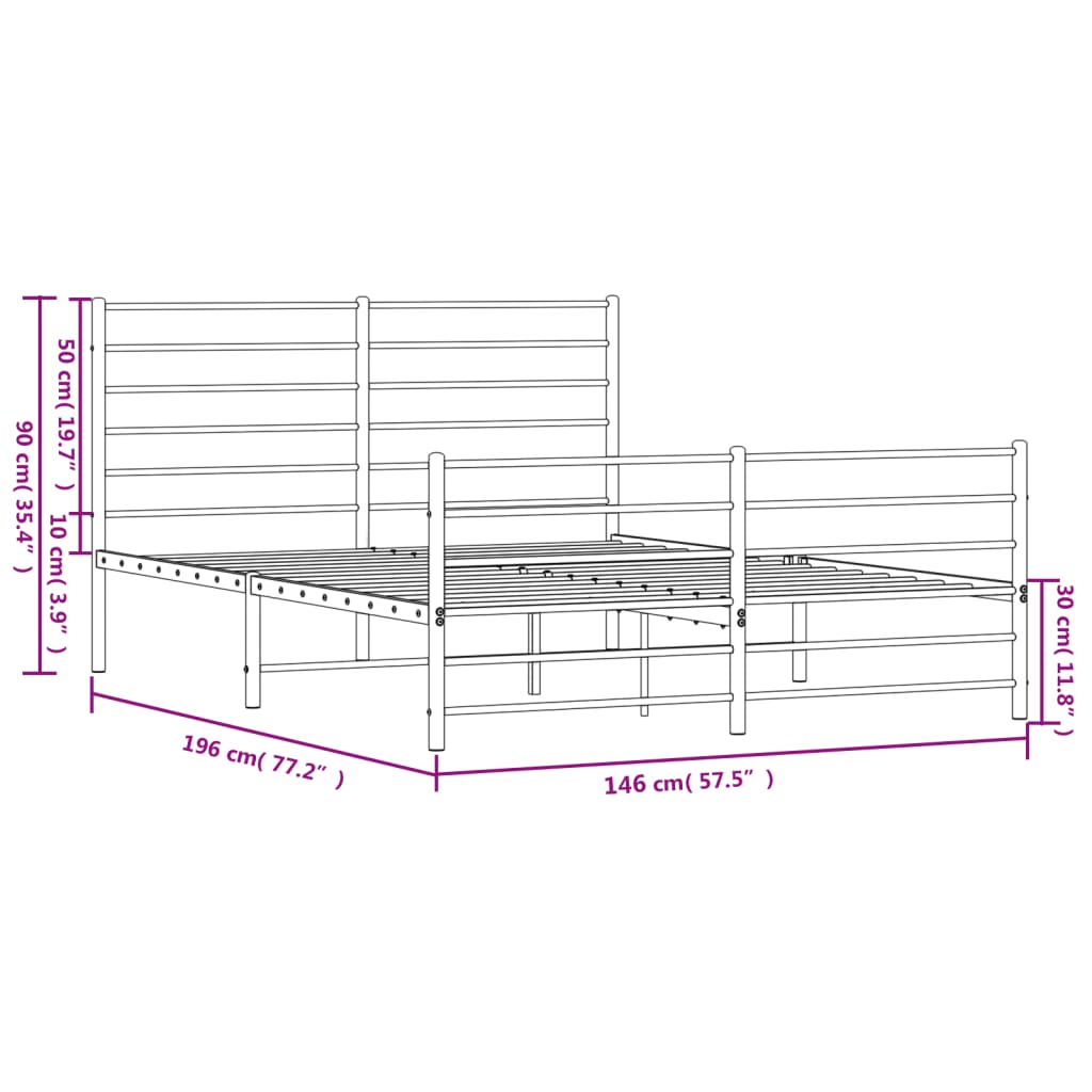 Sengeramme I Metall Med Hode- Og Fotgavl Svart 140X190 Cm