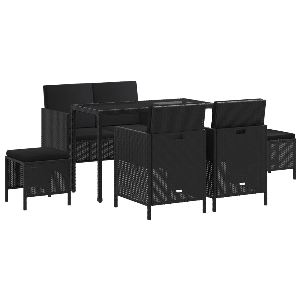 Hagespisegruppe Med Puter 6 Deler Svart Polyrotting