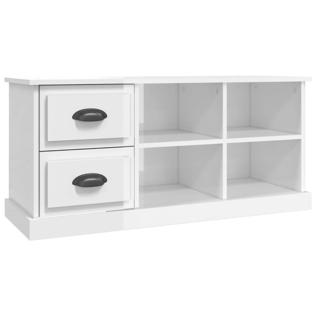 Tv-Benk Høyglans Hvit 102X35,5X47,5 Cm Konstruert Tre