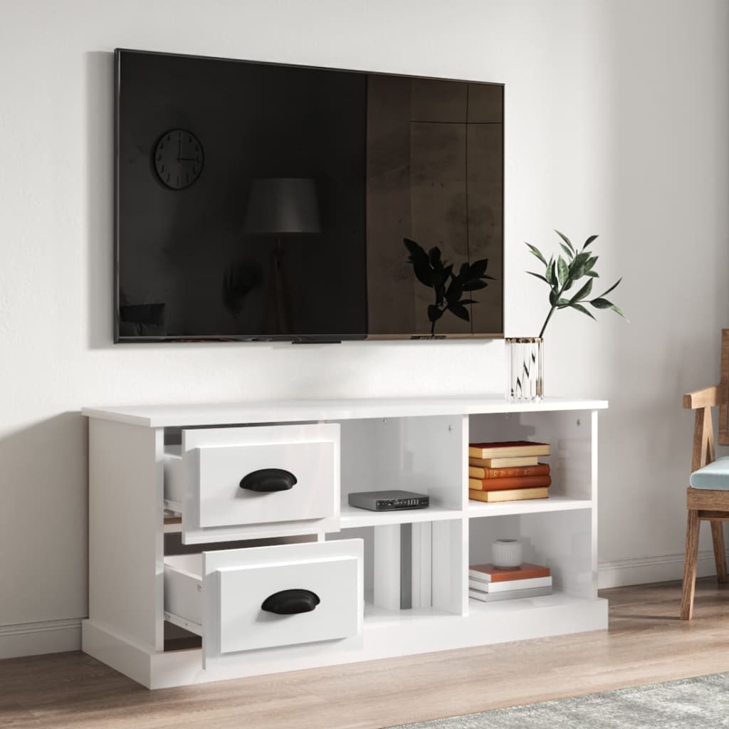 Tv-Benk Høyglans Hvit 102X35,5X47,5 Cm Konstruert Tre