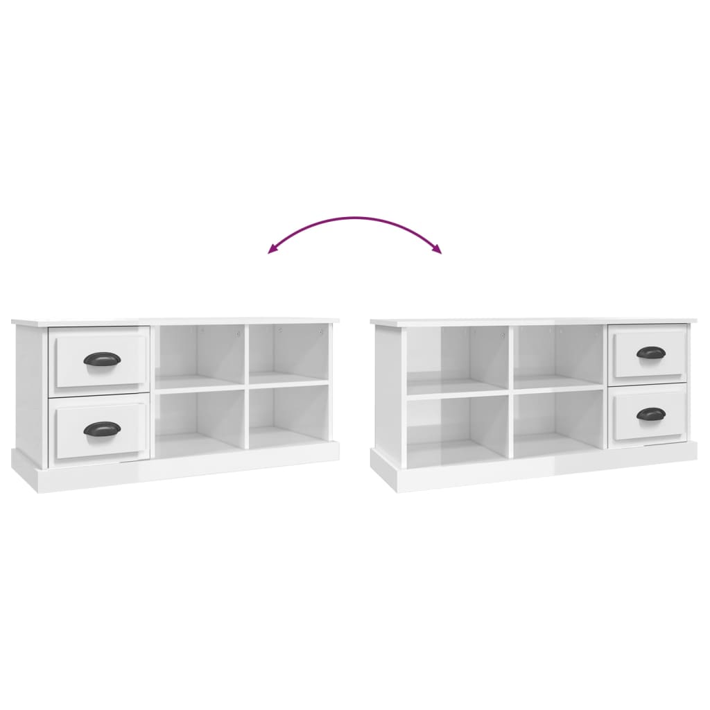 Tv-Benk Høyglans Hvit 102X35,5X47,5 Cm Konstruert Tre