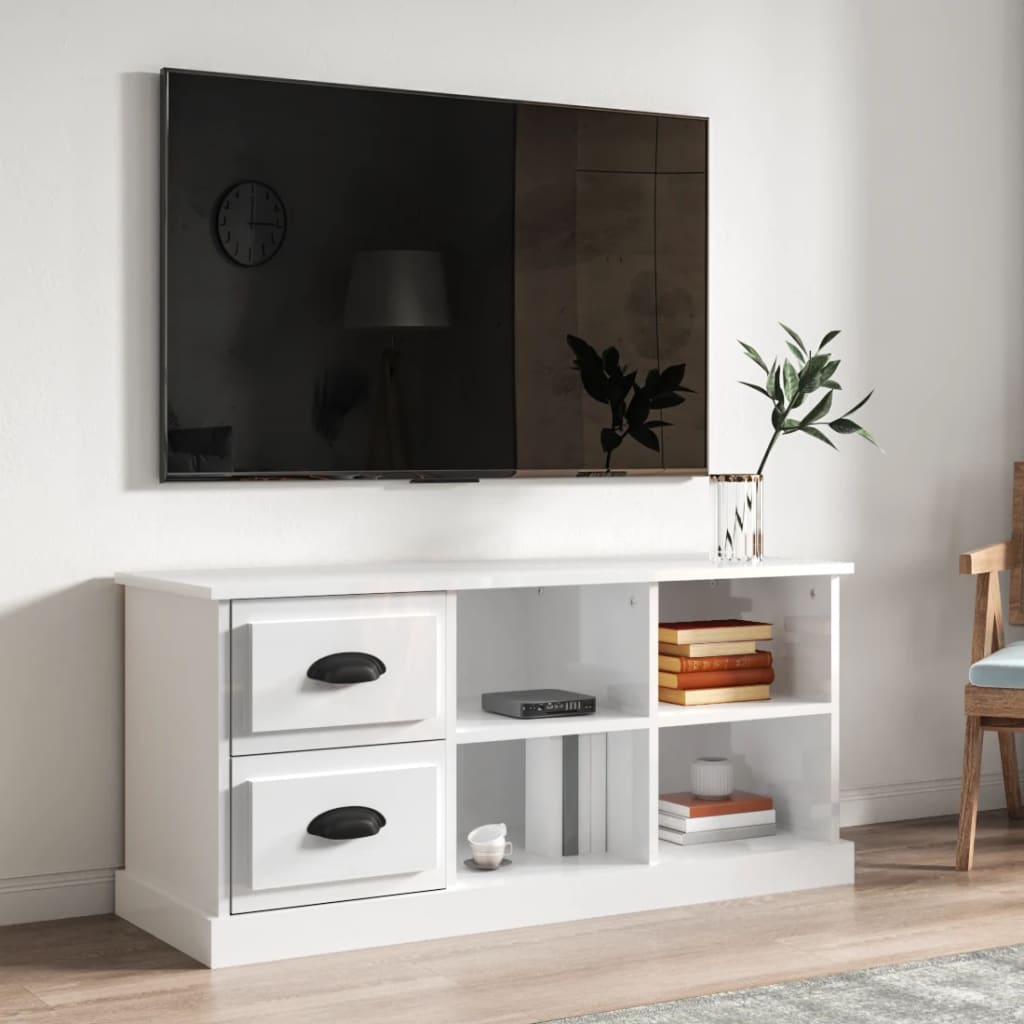 Tv-Benk Høyglans Hvit 102X35,5X47,5 Cm Konstruert Tre