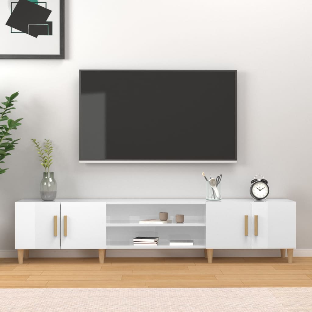 Tv-Benk Høyglans Hvit 180X31,5X40 Cm Konstruert Tre