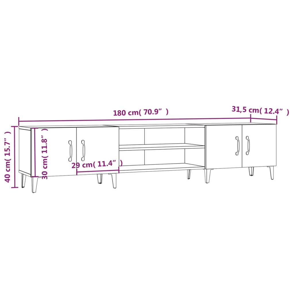 Tv-Benk Høyglans Hvit 180X31,5X40 Cm Konstruert Tre
