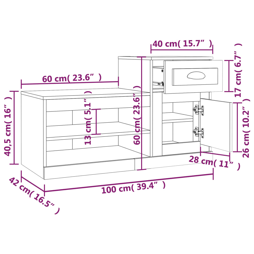 Skoskap Svart 100X42X60 Cm Konstruert Tre