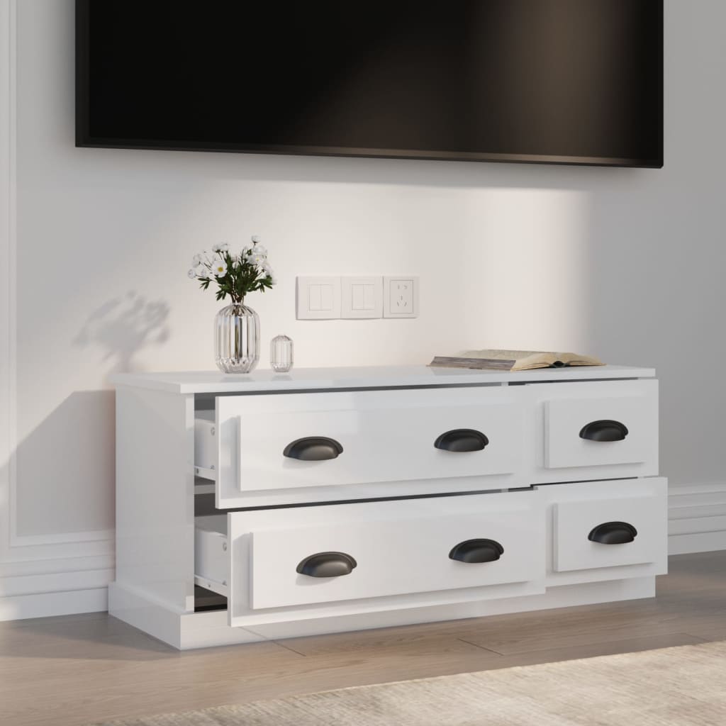 Tv-Benk Høyglans Hvit 100X35,5X45 Cm Konstruert Tre