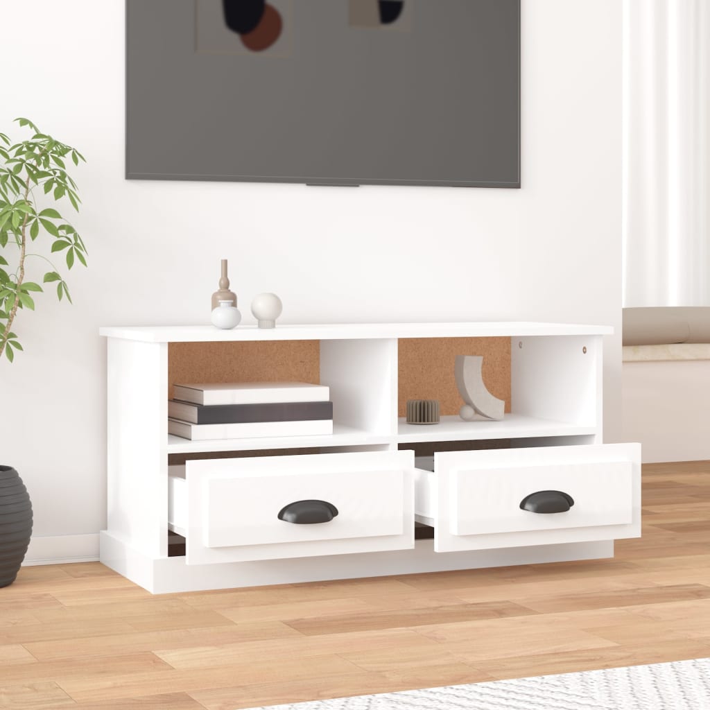 Tv-Benk Høyglans Hvit 93X35,5X45 Cm Konstruert Tre