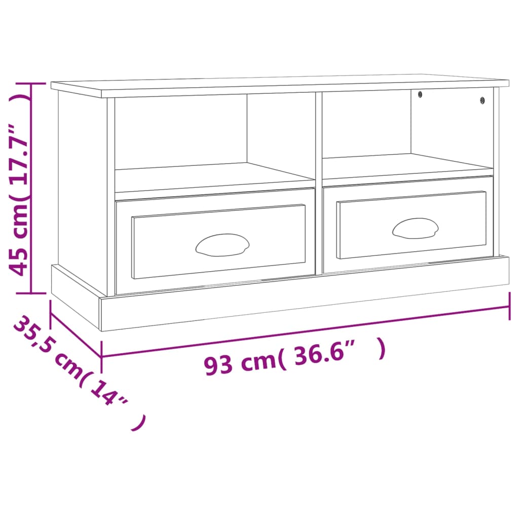 Tv-Benk Høyglans Hvit 93X35,5X45 Cm Konstruert Tre