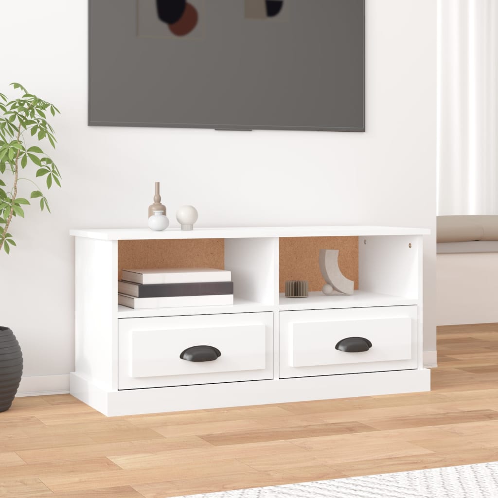 Tv-Benk Høyglans Hvit 93X35,5X45 Cm Konstruert Tre