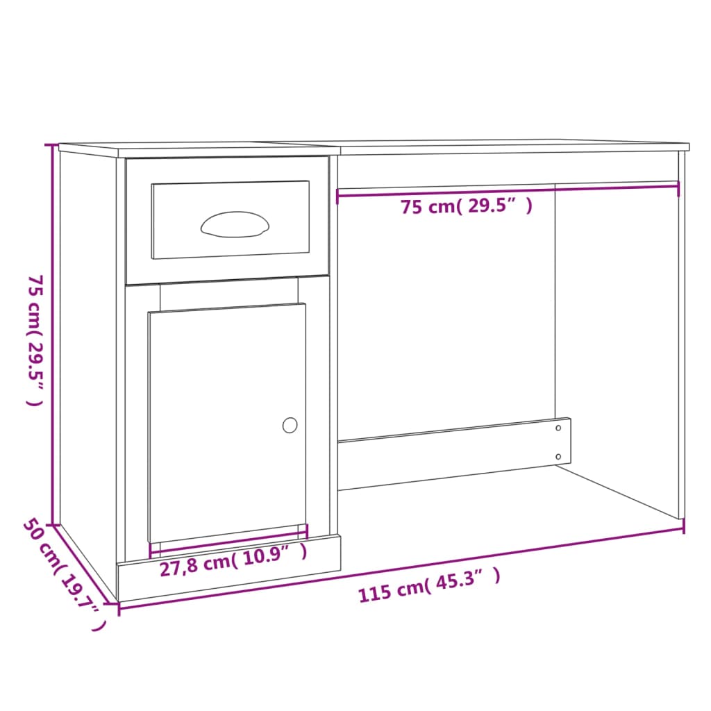 Skrivebord Med Skuff Svart 115X50X75 Cm Konstruert Tre