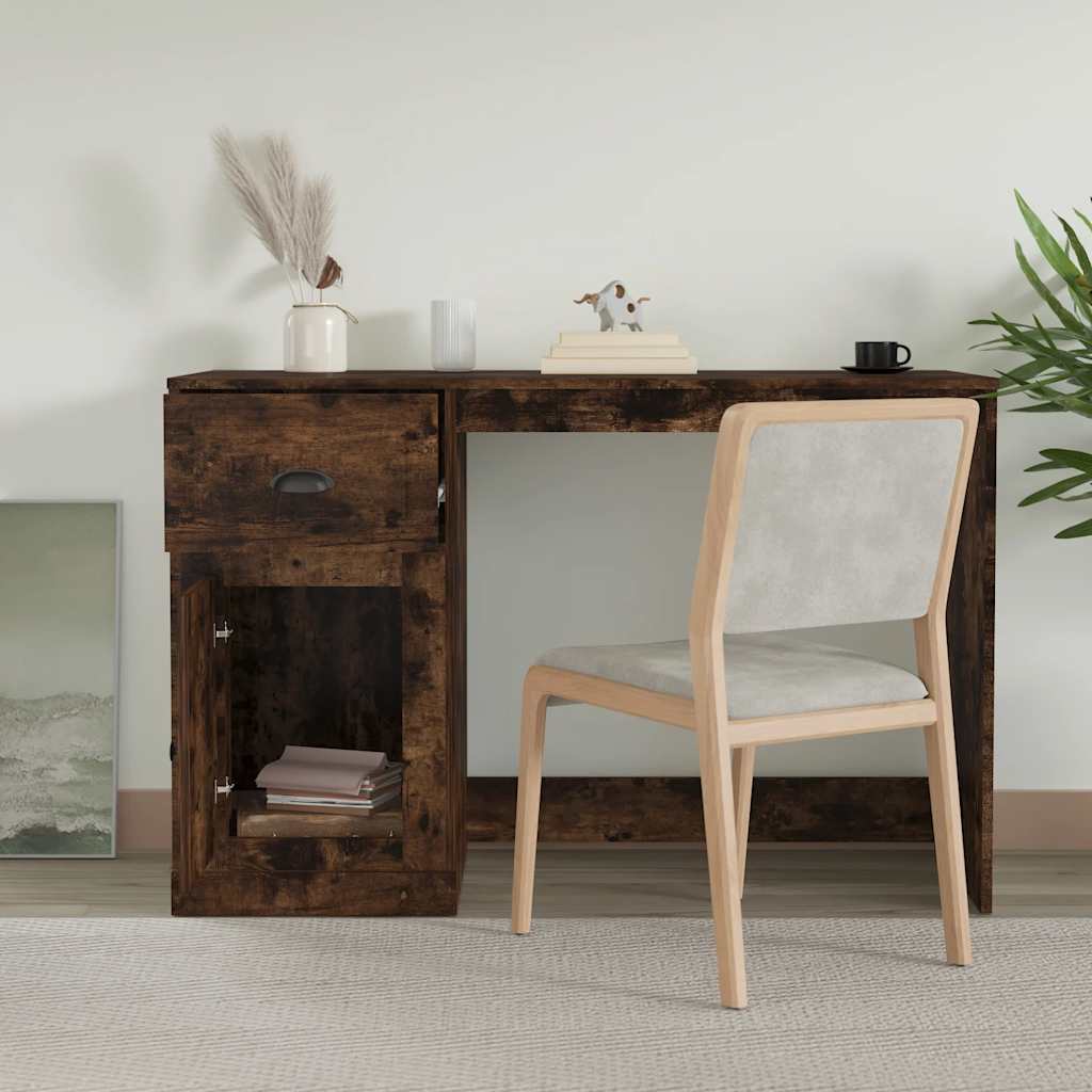 Skrivebord Med Skuff Røkt Eik 115X50X75 Cm Konstruert Tre