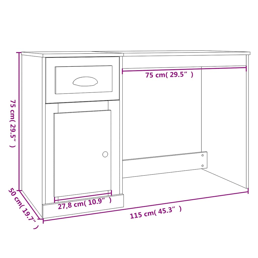 Skrivebord Med Skuff Røkt Eik 115X50X75 Cm Konstruert Tre