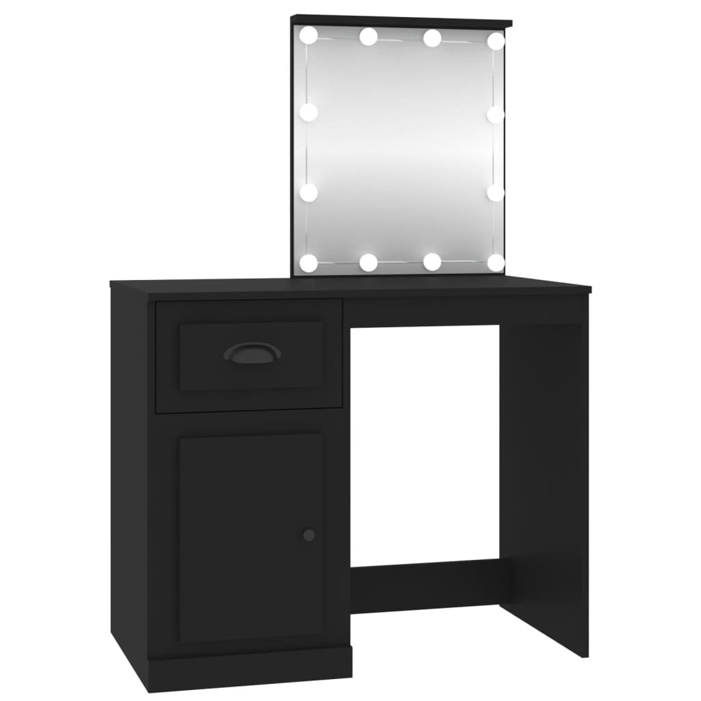 Sminkebord Med Led Svart 90X50X132,5 Cm Konstruert Tre