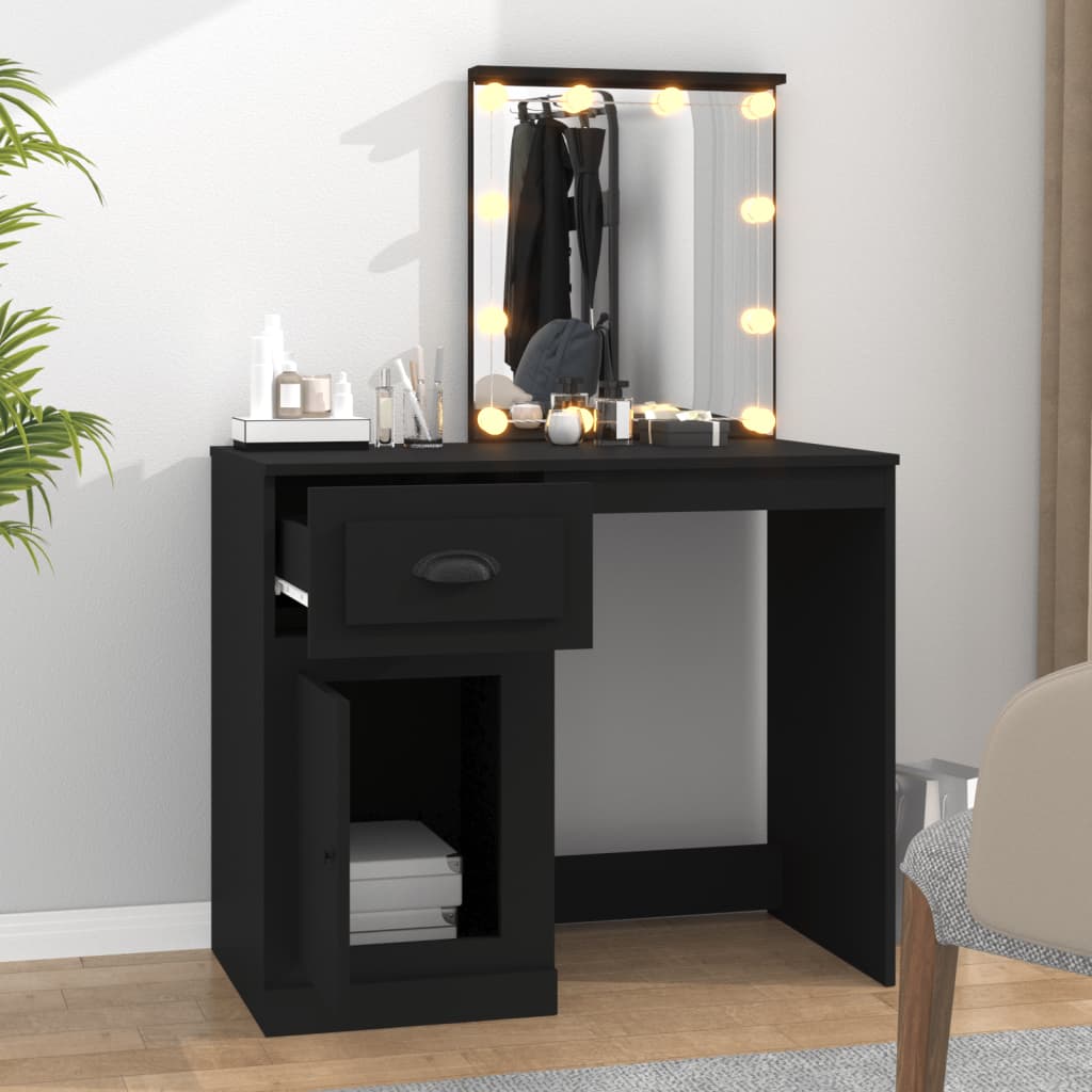 Sminkebord Med Led Svart 90X50X132,5 Cm Konstruert Tre