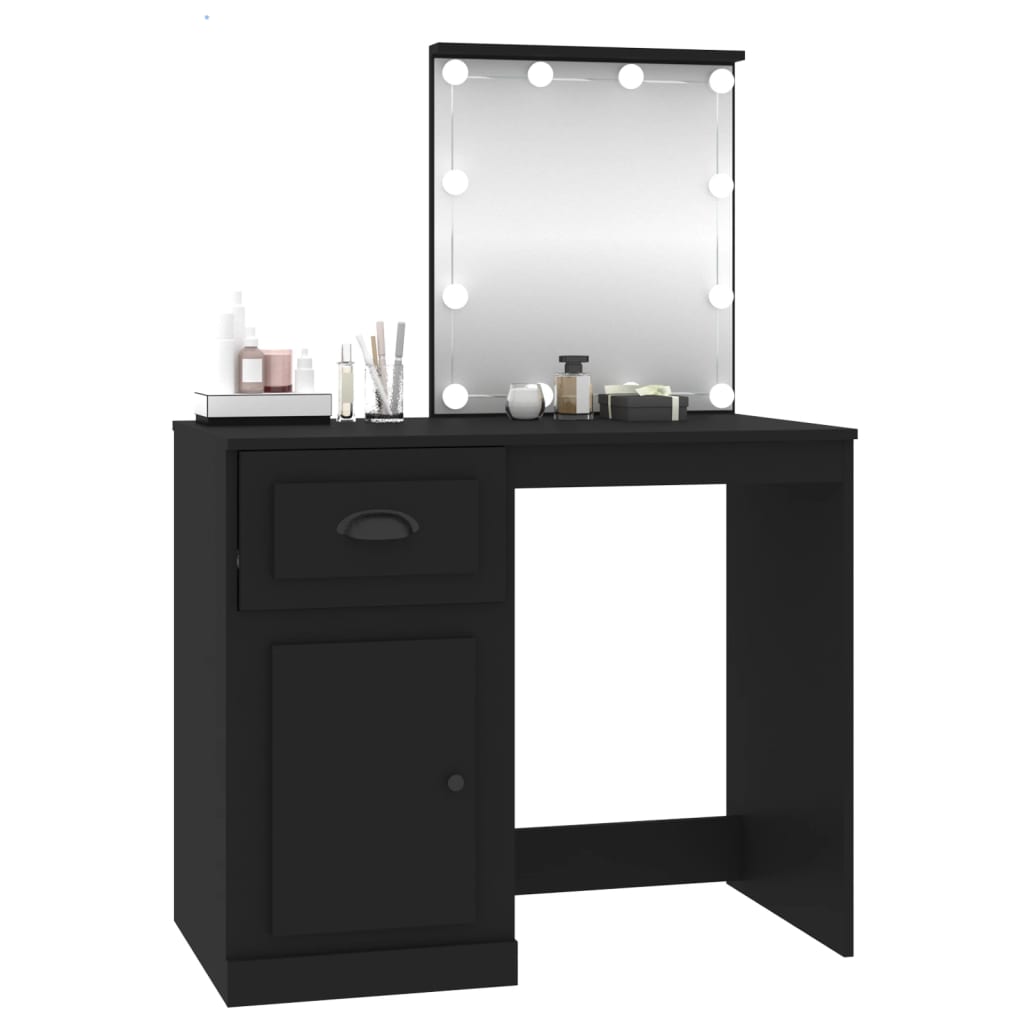 Sminkebord Med Led Svart 90X50X132,5 Cm Konstruert Tre