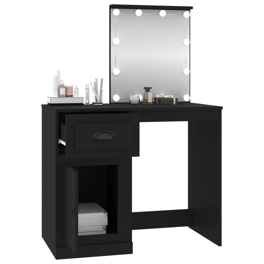 Sminkebord Med Led Svart 90X50X132,5 Cm Konstruert Tre
