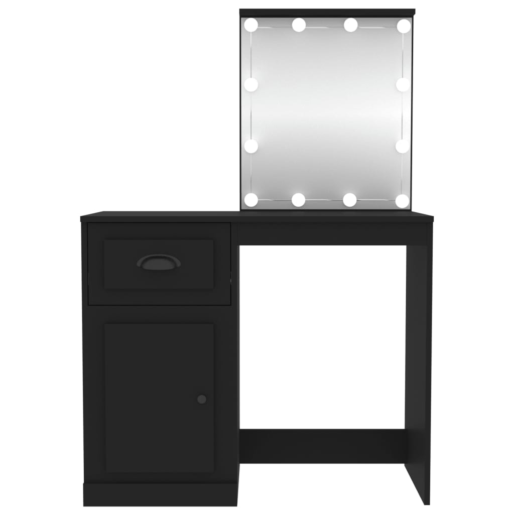 Sminkebord Med Led Svart 90X50X132,5 Cm Konstruert Tre