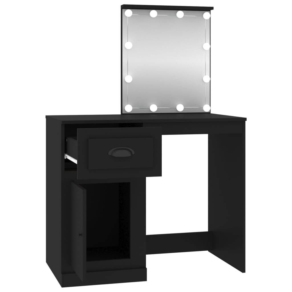 Sminkebord Med Led Svart 90X50X132,5 Cm Konstruert Tre