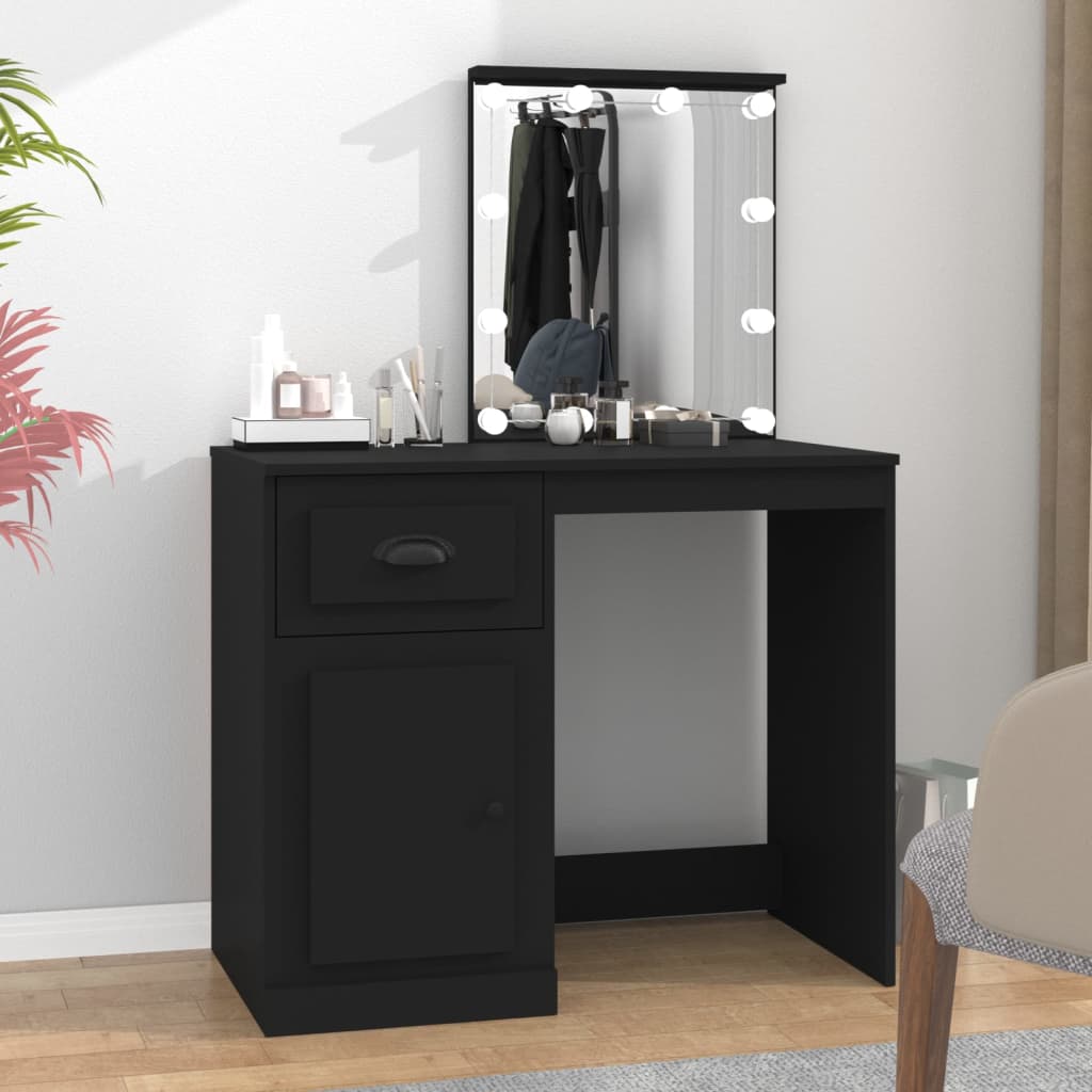 Sminkebord Med Led Svart 90X50X132,5 Cm Konstruert Tre