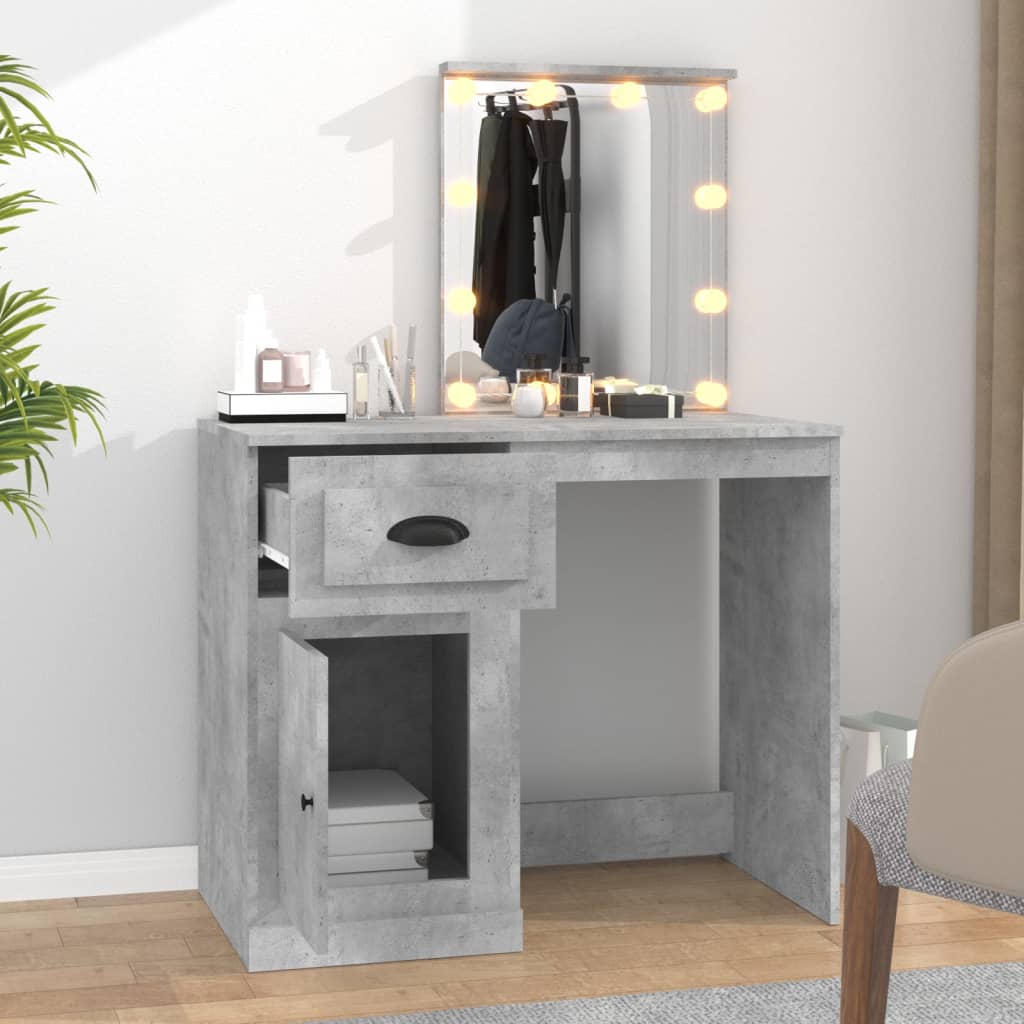 Sminkebord Med Led Betonggrå 90X50X132,5 Cm Konstruert Tre