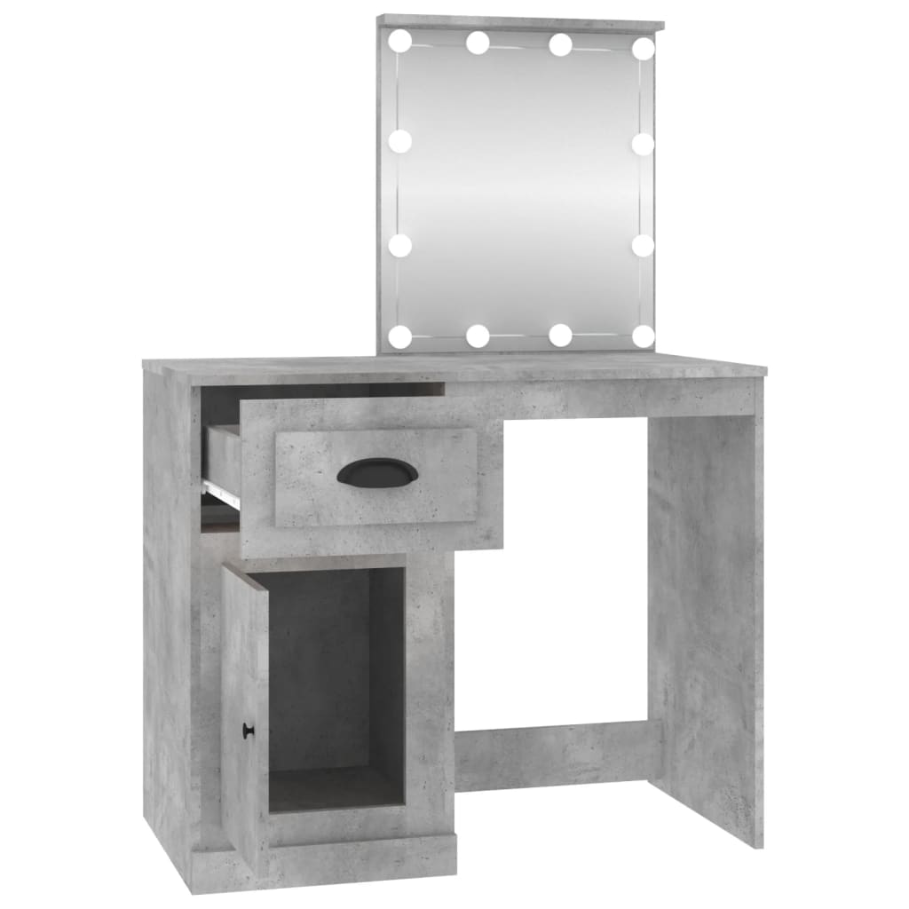Sminkebord Med Led Betonggrå 90X50X132,5 Cm Konstruert Tre
