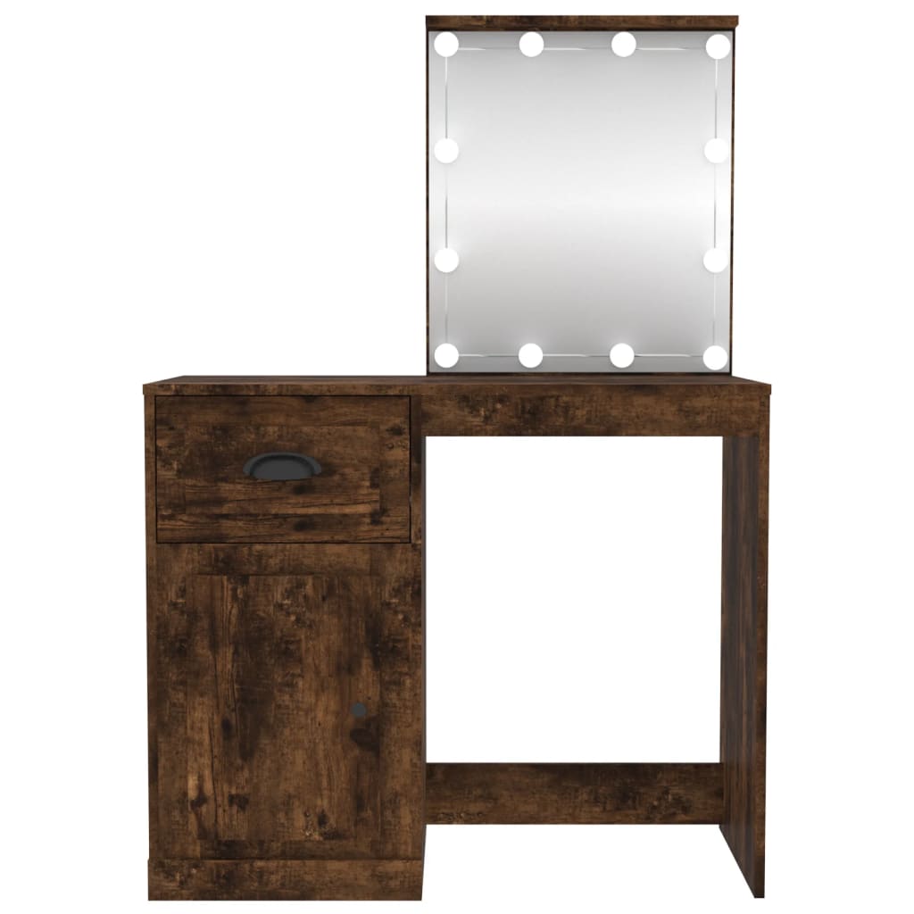 Sminkebord Med Led Røkt Eik 90X50X132,5 Cm Konstruert Tre