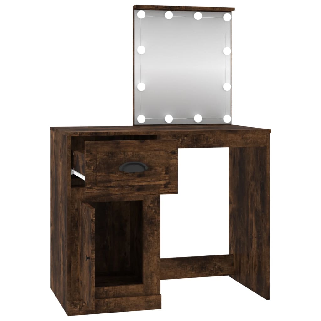 Sminkebord Med Led Røkt Eik 90X50X132,5 Cm Konstruert Tre