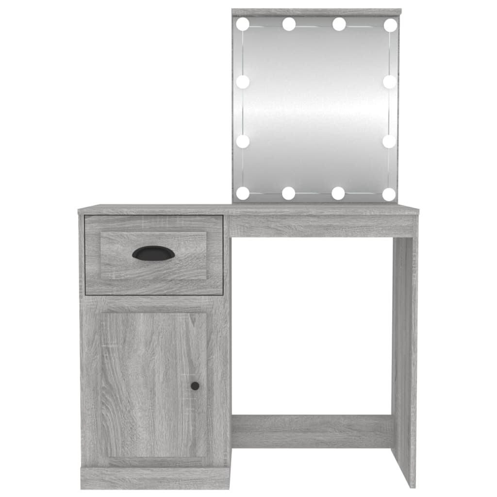 Sminkebord Med Led Grå Sonoma 90X50X132,5 Cm Konstruert Tre