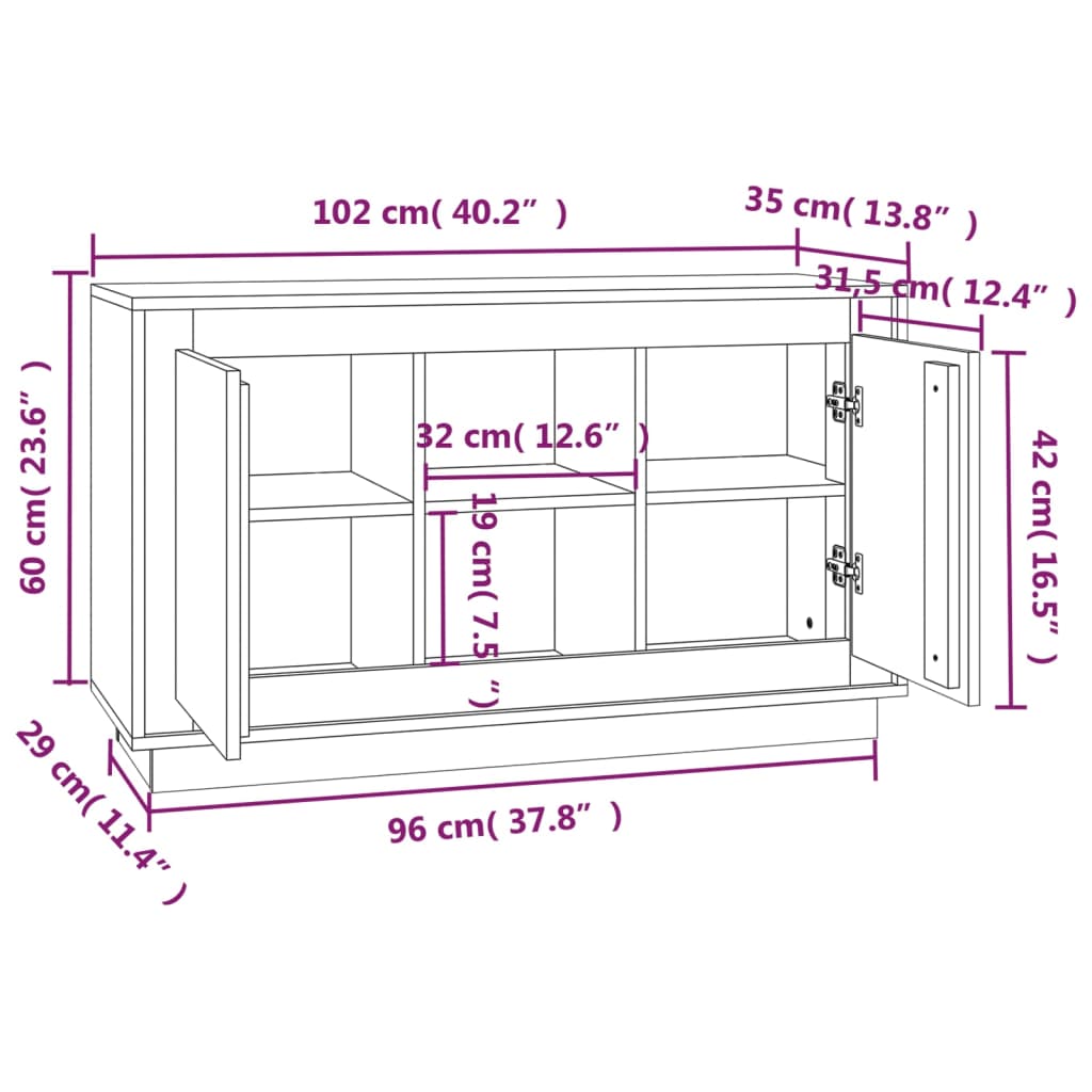 Skjenk Hvit 102X35X60 Cm Konstruert Tre