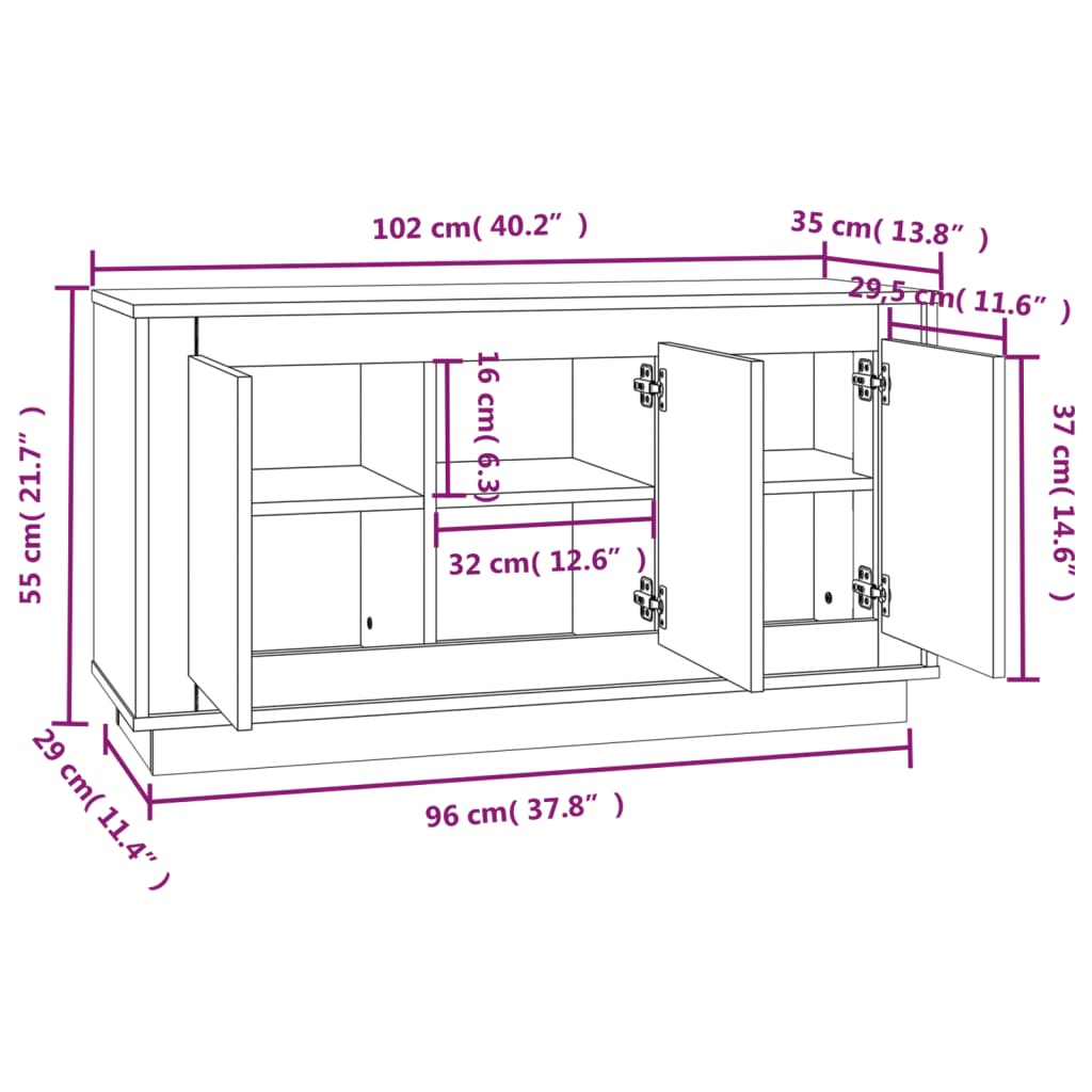 Skjenk Hvit 102X35X55 Cm Konstruert Tre