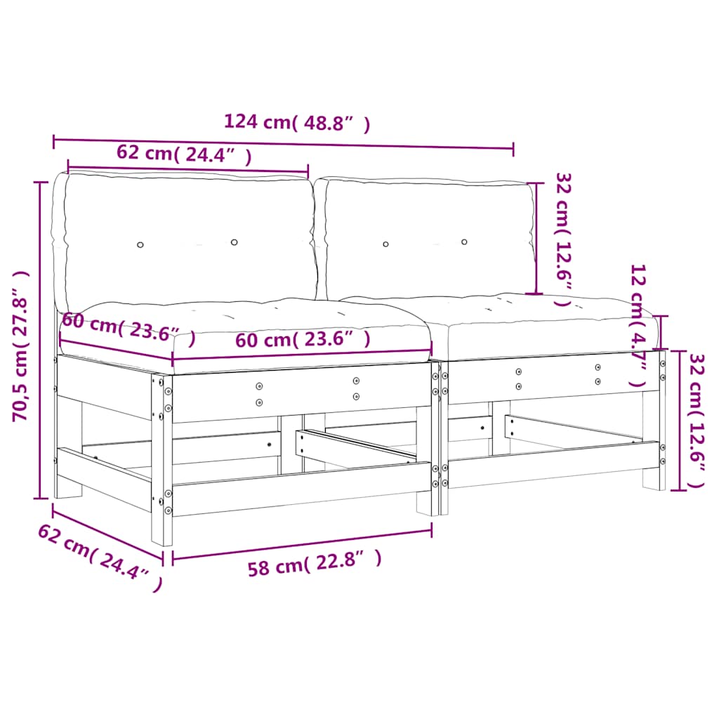 Midtsofaer Med Puter 2 Stk Hvit Heltre Furu
