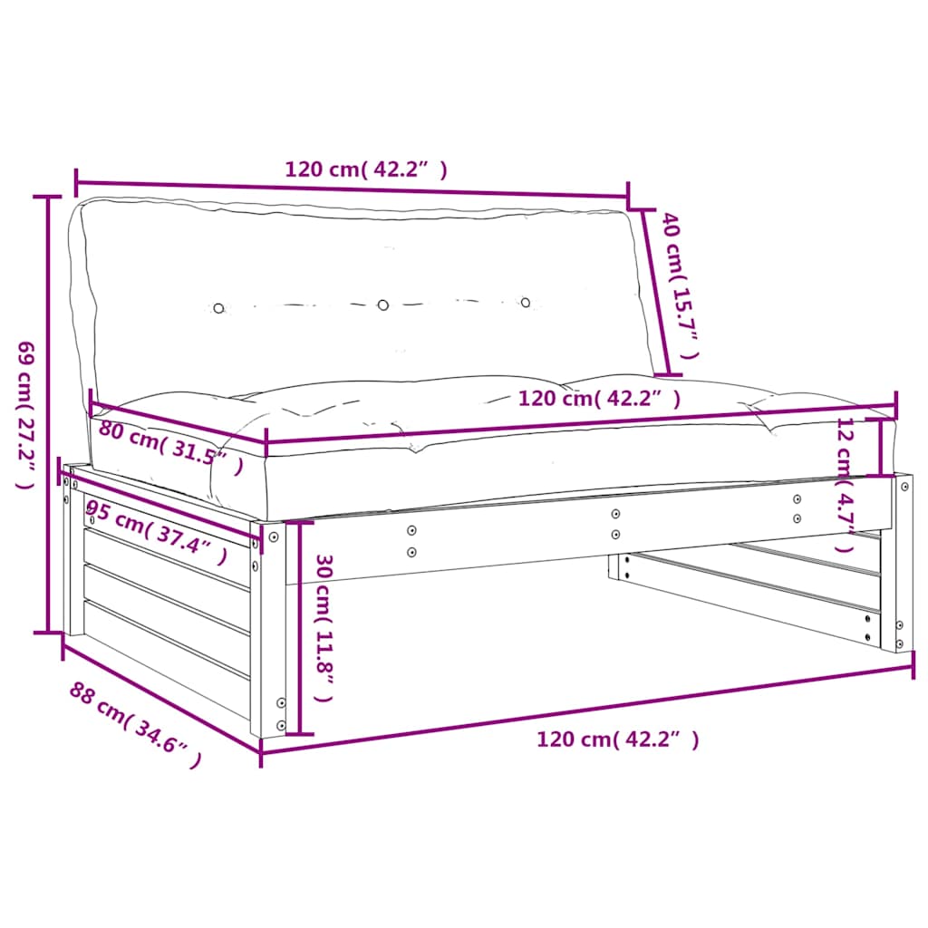 Midtsofa Hvit 120X80 Cm Heltre Furu
