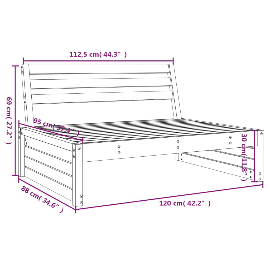Utendørs Midtsofa Hvit 120X80 Cm Heltre Furu