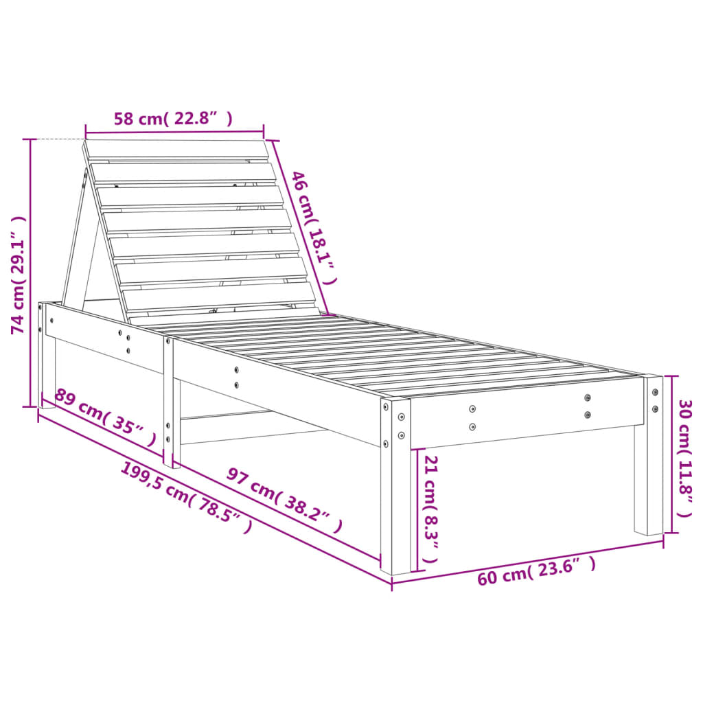 Solsenger 2 Stk Svart 199,5X60X74 Cm Heltre Furu