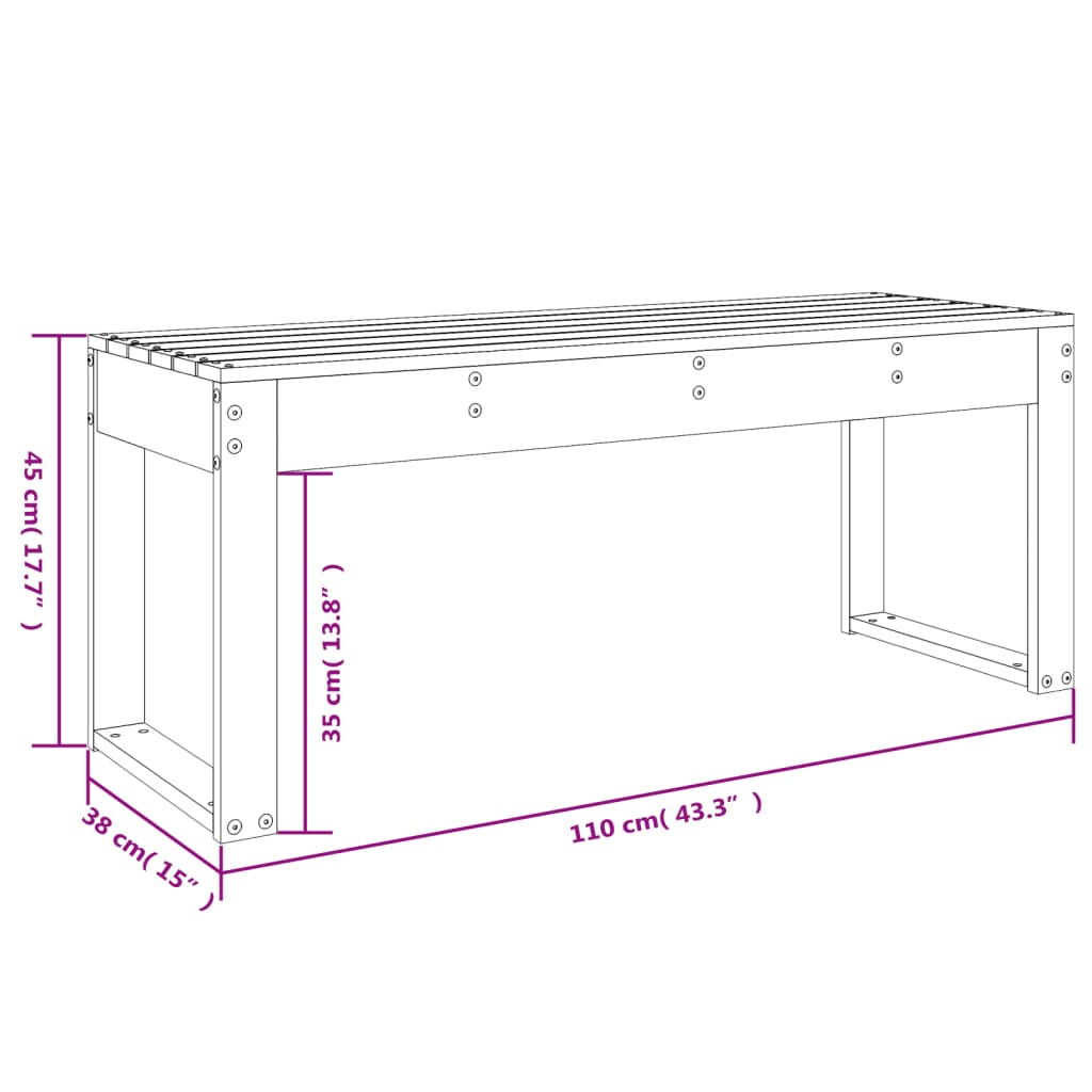 Hagebenk Hvit 110X38X45 Cm Heltre Furu