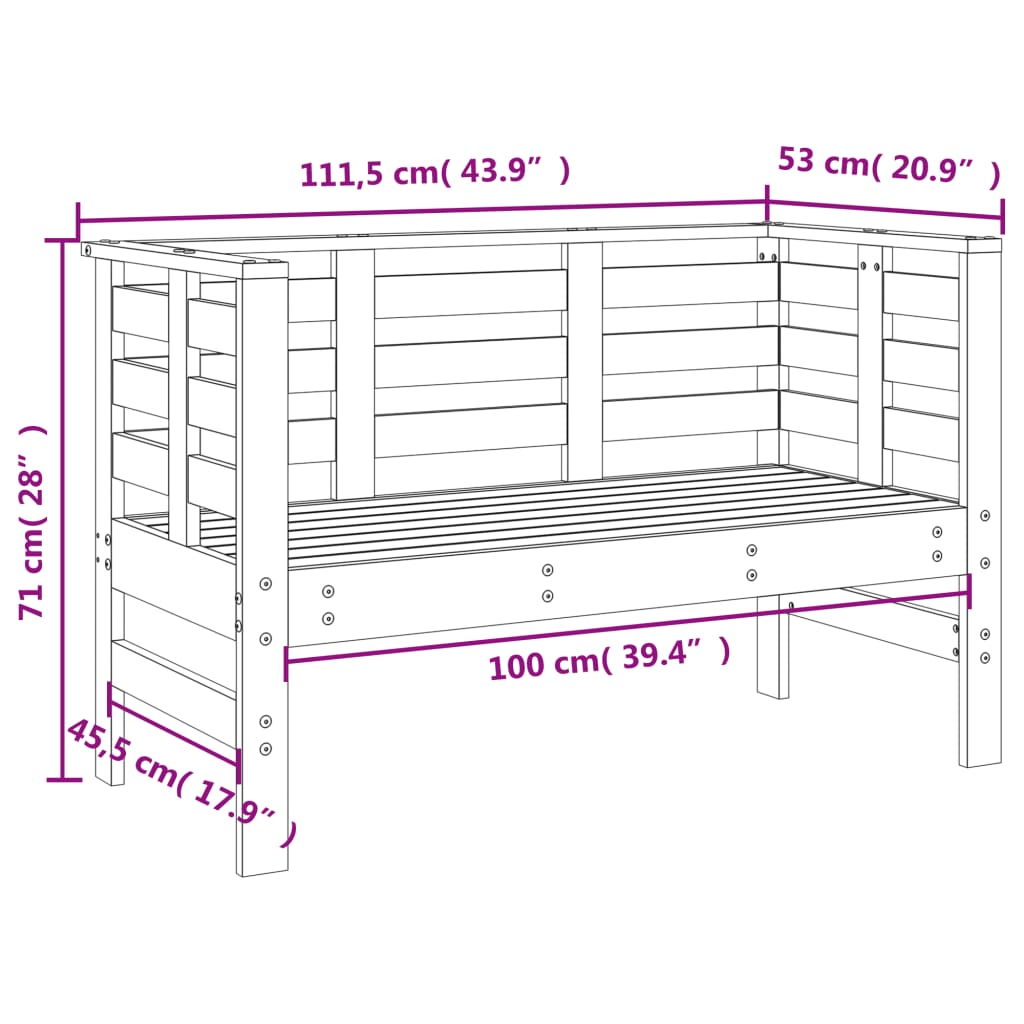 Hagebenk Svart 111,5X53X71 Cm Heltre Furu