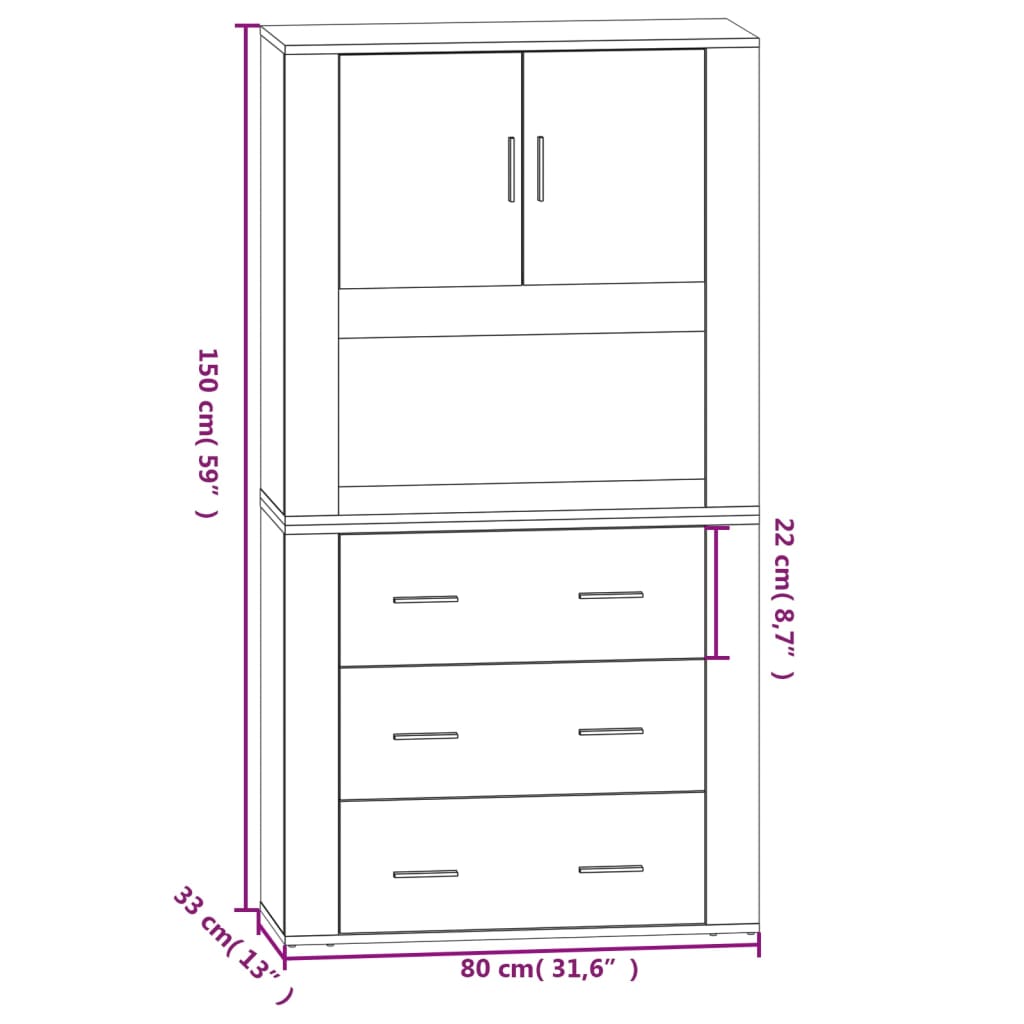 Highboard Hvit Konstruert Tre