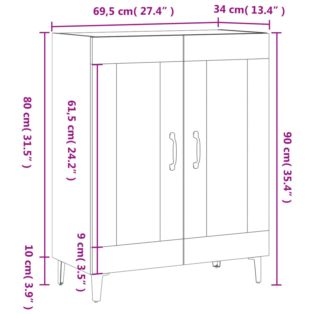 Skjenk Svart 69,5X34X90 Cm Konstruert Tre