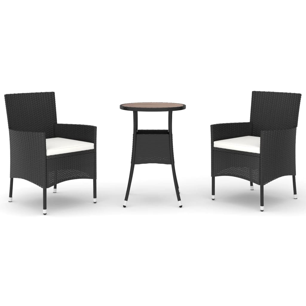 Hagebistrosett Med Puter 3 Deler Svart Polyrotting