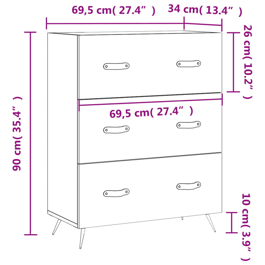 Kommode Hvit 69,5X34X90 Cm Konstruert Tre
