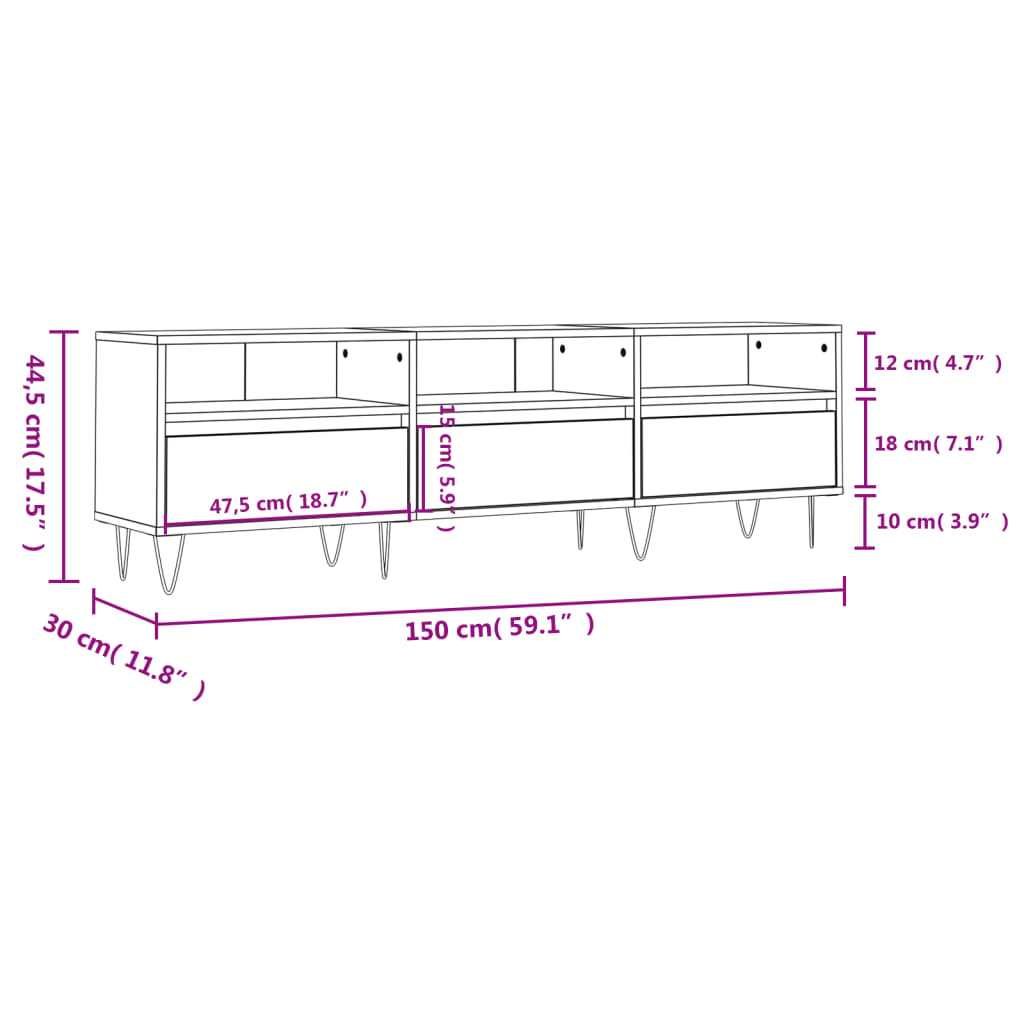 Tv-Benk Hvit 150X30X44,5 Cm Konstruert Tre