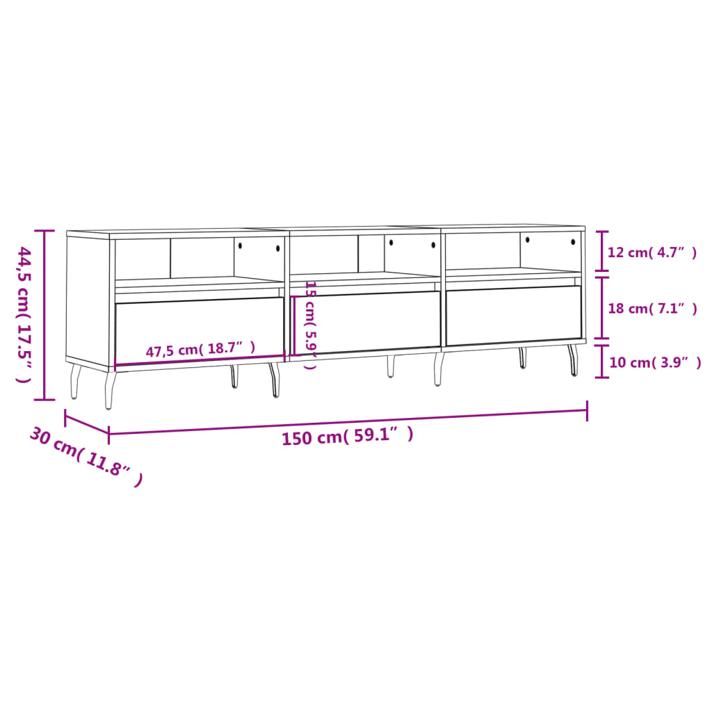 Tv-Benk Sonoma Eik 150X30X44,5 Cm Konstruert Tre
