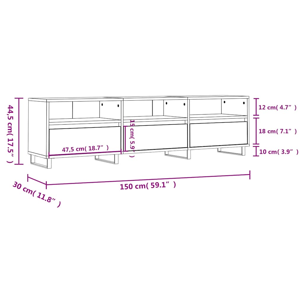 Tv-Benk Sonoma Eik 150X30X44,5 Cm Konstruert Tre