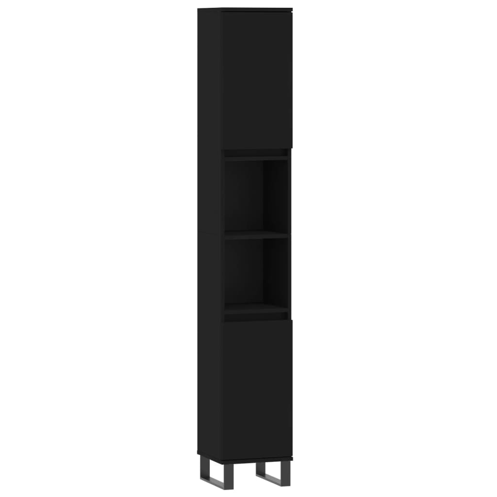 Baderomsskap Svart 30X30X190 Cm Konstruert Tre