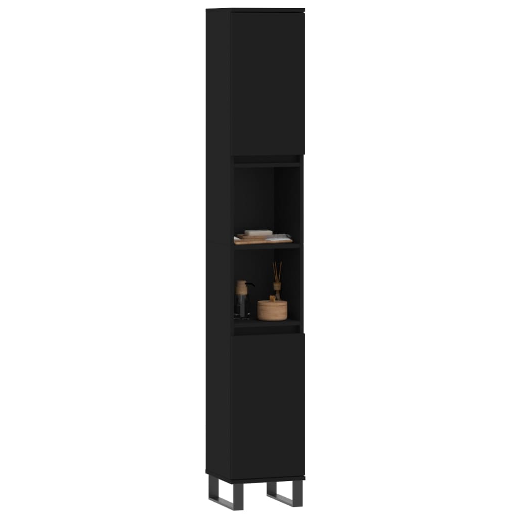 Baderomsskap Svart 30X30X190 Cm Konstruert Tre