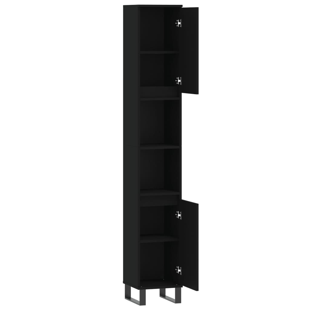 Baderomsskap Svart 30X30X190 Cm Konstruert Tre