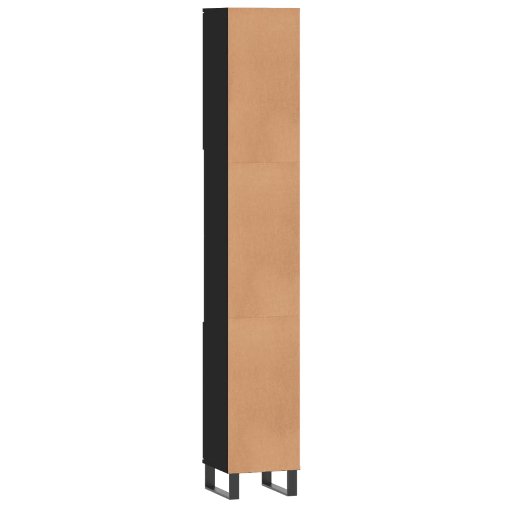 Baderomsskap Svart 30X30X190 Cm Konstruert Tre