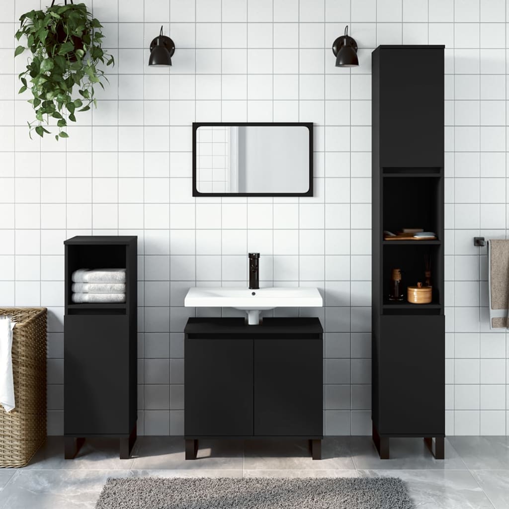 Baderomsskap Svart 30X30X190 Cm Konstruert Tre