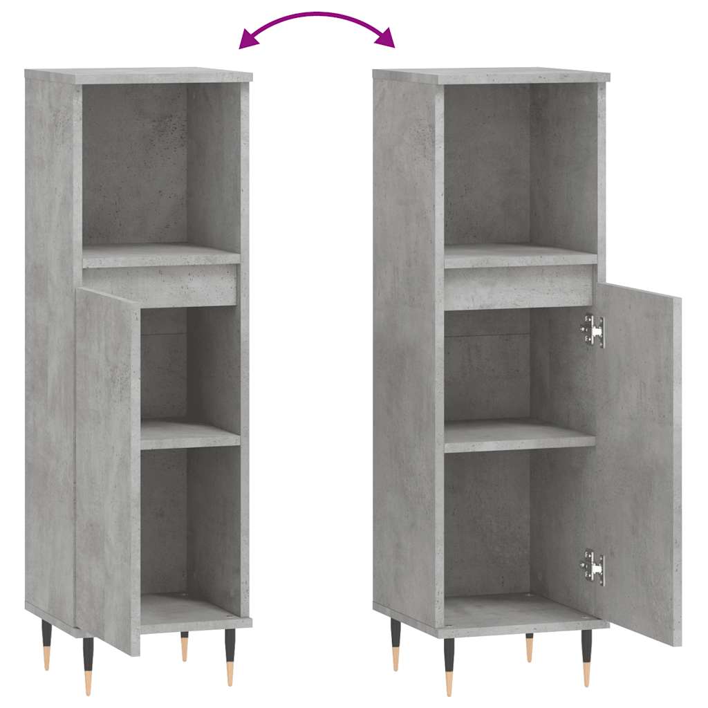 Baderomsskap Betonggrå 30X30X100 Cm Konstruert Tre